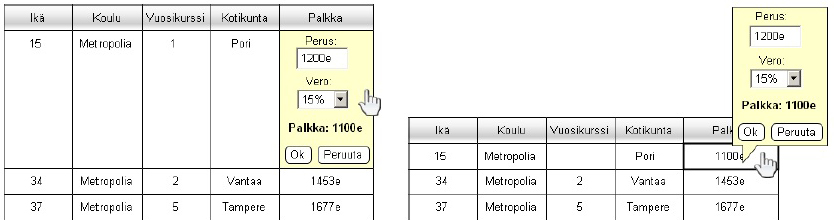 suoramuokkausta. Suoramuokkaus tarkoittaa sitä, että dataa voidaan muokata suoraan solusta ilman että tarvitsee siirtyä erikseen muokkaustilaan.