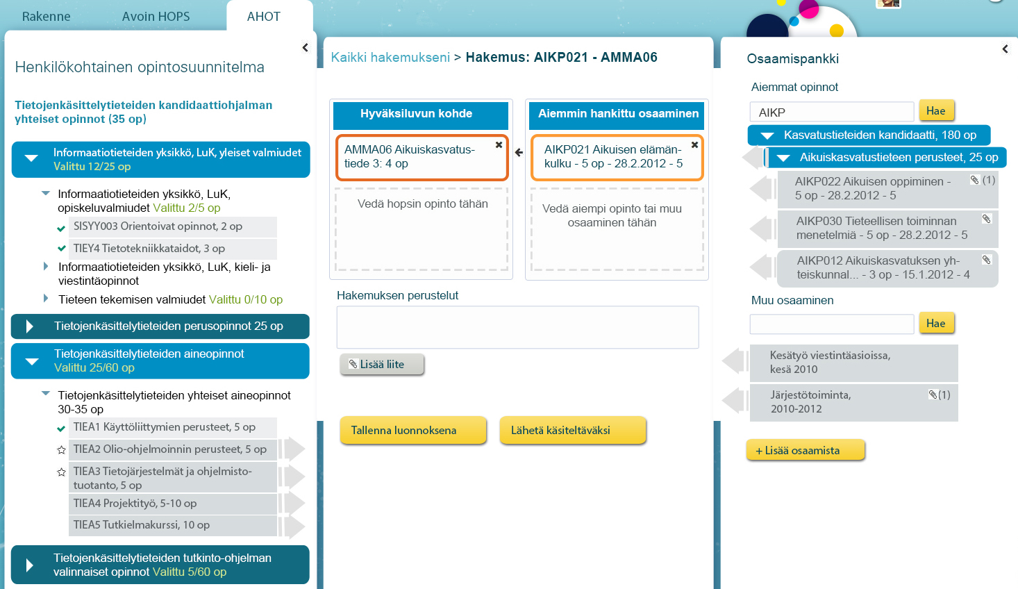 Tiptop projektissa käyttöliittymissä voidaan käyttää drag and drop toimintoja.