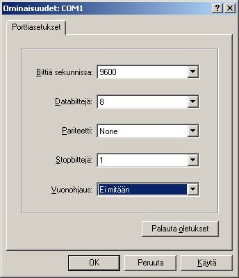 Yhteys tukiasemaan luodaan esimerkiksi Hyperterminal-ohjelman tai jonkin muun vastaavan tietoliikenneporttiohjelman avulla.