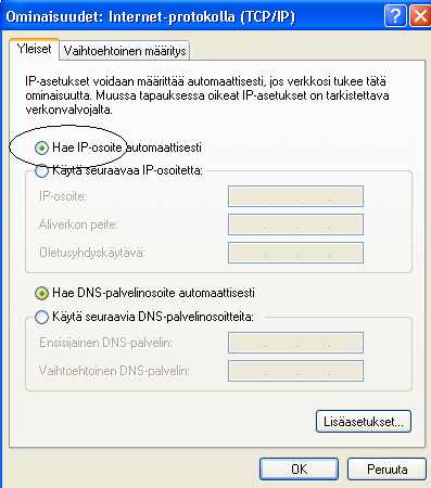 Windows-tietokoneen asetukset (TCP/IP) (verkkokortin IP-osoitteiden tarkistus) 1. Siirrytään kohtaan ohjauspaneeli / verkkoasetukset.