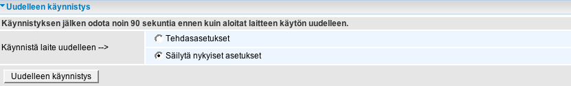 4.4.3.3.3 Varmistus/palautus Toiminnossa voidaan varmistaa nykyiset asetukset tai palauttaa ne takaisin. Toimintoa saa käyttää vain saman ohjelmistoversion sisällä.