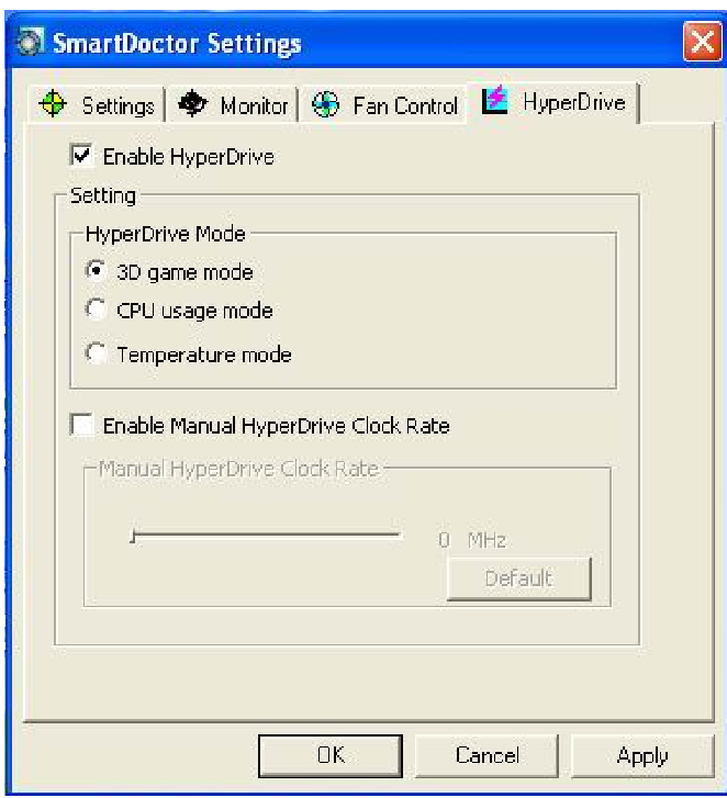 ASUS HyperDrive HyperDrive:n aktivointi: 1. Näpäytä Aktivoi HyperDrive -valintalaatikkoa aktivoidaksesi tai passivoidaksesi HyperDrive-ominaisuuden. 2.