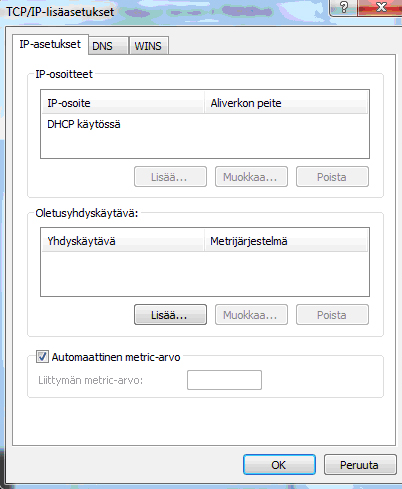 11. Laajakaistaliittymän asetukset / Windows 7 ja Windows 8 6. Tarkista, että Internet-protokolla TCP/IP Version 4 (TCP/IPv4) on rastitettuna.