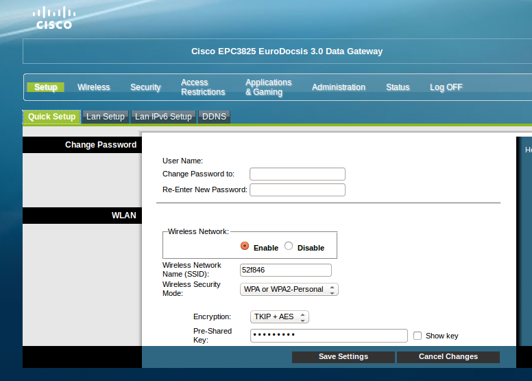 7. Langattoman modeemin asennus 7.1 Langattoman modeemin asetukset Cisco EPC3825 ja EPC3828D Huom!