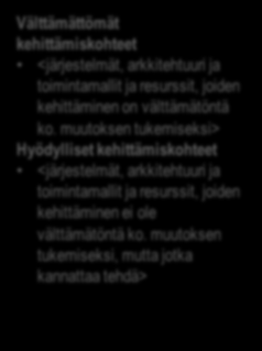 Valtivarainministeriö 13 (15) ICT-ratkaisujen salta skenaariiden laadinnassa n tärkeää, vastaavalla tavalla kun kknaisarkkitehtuurin suunnittelun salta, että skenaarit tunnistetaan ensin varsinaisen