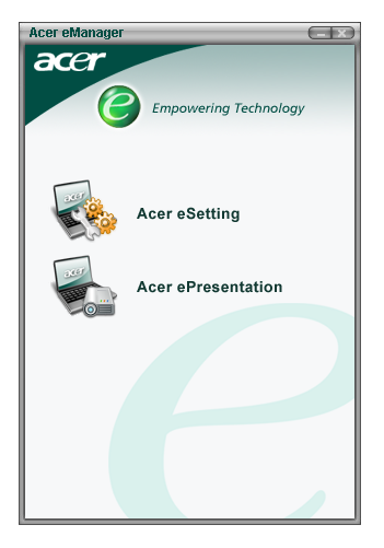 59 Järjestelmäpalveluiden käyttö Acer emanager Acer emanager on usein toituvia toimintoja varten suunniteltu edistyksellinen ohjelmisto.