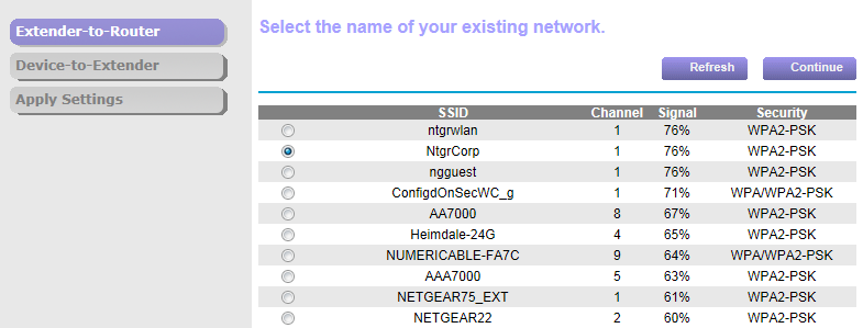 Yhdistäminen selaimella 1. Etsi WiFi-verkkojen hallintaohjelmalla tietokoneessa tai WiFi-laitteessa WiFi-verkko nimeltä NETGEAR_EXT (SSID).