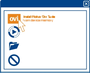 20 Peruskäyttö 2 Valitse tietokoneessa Avaa kansio ja tarkastele tiedostoja ja kaksoisnapsauta Nokia Ovi Suite -ohjelmiston asennustiedostoa.