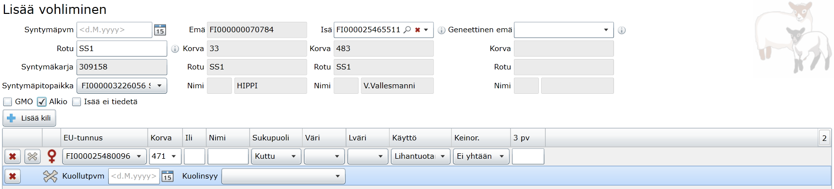 Kun isää ei tiedetä Syntynyt kili on alkio Elossa Alkion biologisen emän tiedot Kuollut kili Pic.8 HUOM!