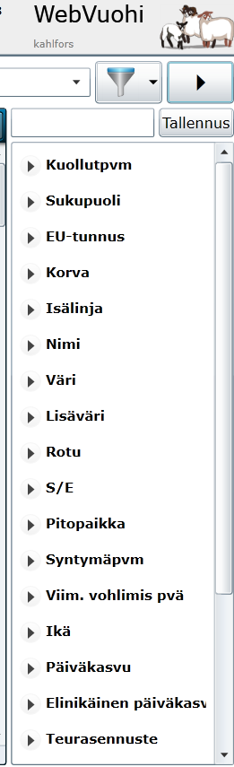 Uusi lajittelu tallennetaan klikkaamalla Näytä filtterit, jolloin avautuu luettelo listan tiedoista, joita voidaan käyttää tietojen suodattamiseen.