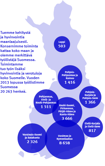 Vastuullisuus / Taloudellinen vastuu Työntekijöidemme maantieteellinen jakauma Suomessa 31.12.