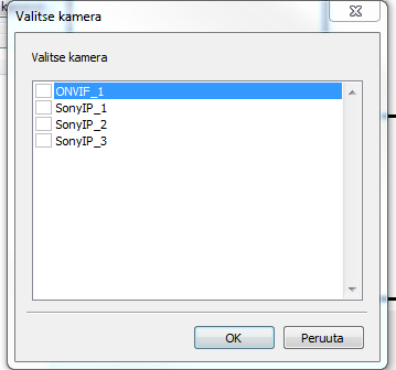 Kuva 5.4: Valitse kamerat. Mikäli haluat poistaa kaikki kamerat, paina Poista kamerat -painiketta.