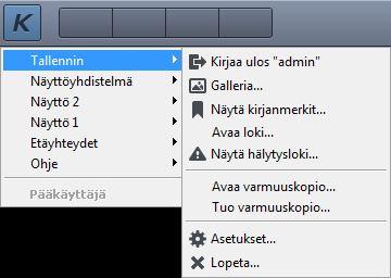 Luku 2 Valikot 2.1 Tallennin-valikko -painikkeesta aukeavasta valikosta. Kaikki Tallennin- Tallennin-valikko (Kuva 2.1) voidaan avata valikon toiminnot on selitetty lyhyesti alla. Kuva 2.