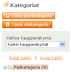 Custom Layout Update kohtaan voidaan lisätä kategoriakohtainen XML-elementti Kategorian tuotteet: näkymässä voidaan lajitella näkyviä, lisätä tai poistaa kategoriassa olevia tuotteita Kaikki tehdyt