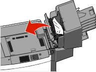 431 454 ja 456 458 paperitukokset 1 Paina painiketta ja siirrä tulosteiden viimeistelijä tai postilaatikko oikealle. 2 Avaa viimeistelijän tai postilaatikon luukku.