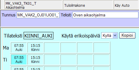 44 on maksimissaan kuusi. Kopioi -painikkeella voidaan esim. kopioida maanantaipäivä kaikkiin päiviin, jolloin jokaista päivää ei tarvitse määritellä erikseen. Kuvio 45.