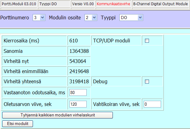 49 Kuvio 53. Fidelix, Tilatekstit 3.5.4.11 Modulit Modulit-sivulta näkee modulien tilan. Tällä sivulla myös määritellään uudet modulit.