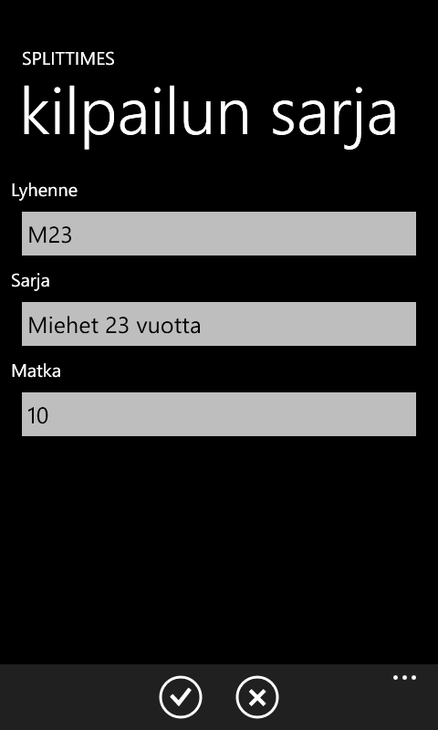 4.3 Muokkaa sarja ja lisää kilpailija sarjaan Kilpailun sarjan tietojen muokkaus. Painamalla pitkään kilpailun sarja painikkeesta avautuu sen alapuolelle Muokkaa -valinta.