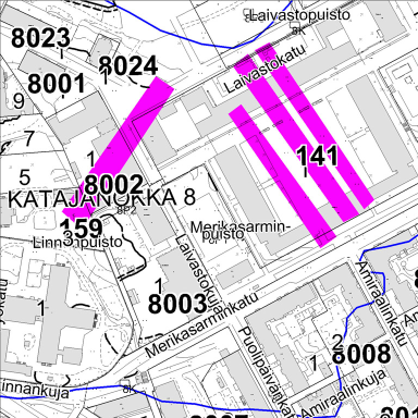 A)Kluuvi, Yliopiston kasvitieteellisen n alue, B) Kruununhaka, C) Kaartinkaupunki, Kasarminn alue, D) Katajanokka ja E) Kluuvi.