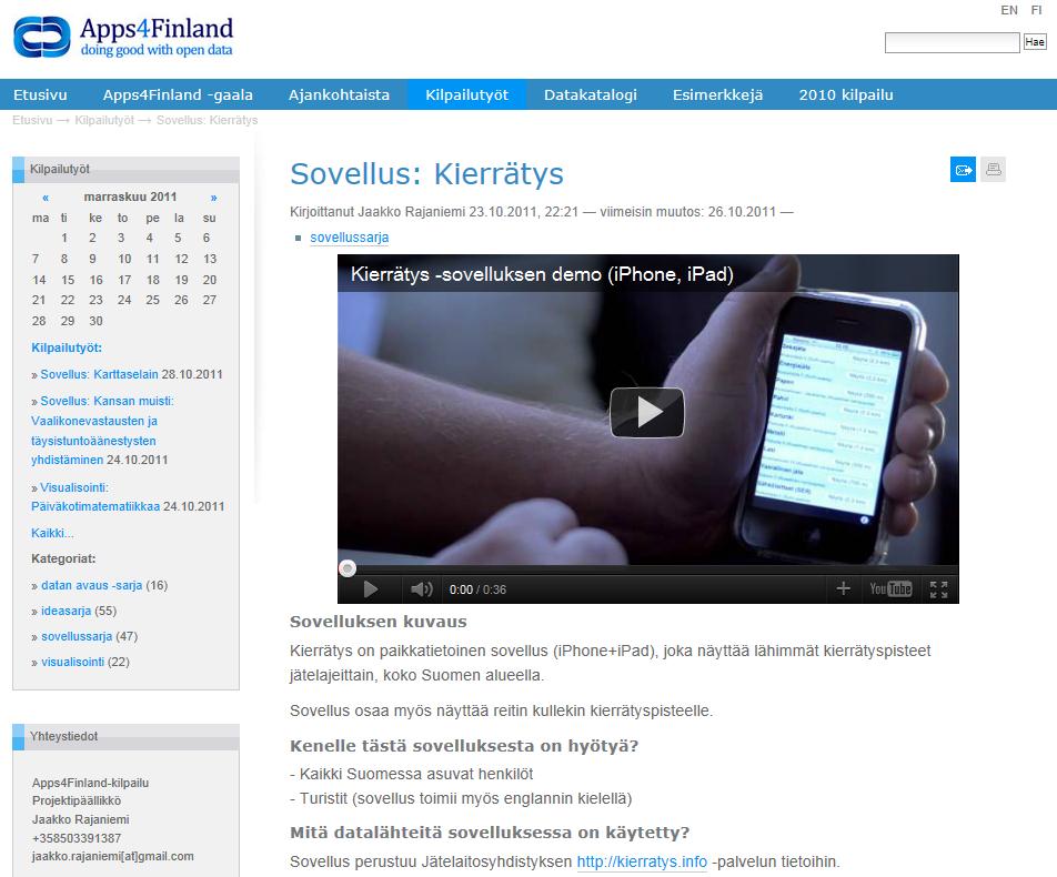 Apps4Finland 2012: Sovellussarjan voittoon ylsi Ilkka Pirttimaan BlindSquare - mobiililisovellus, joka kertoo