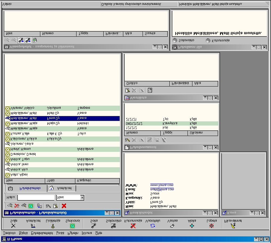 12 R-Phone käyttöohje 8.4.2005 TJK Tietolaite Oy Pääikkuna Alla on esimerkki siitä, miltä ohjelman pääikkuna voi näyttää.