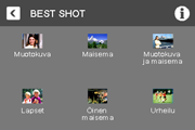 BEST SHOT -tilan käyttö BEST SHOT -ominaisuus sisältää sarjan esimerkkitilanteita, jotka vastaavat erilaisia kuvausolosuhteita.