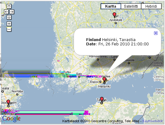 67 Kuva 4.8: Google Mapsilla voidaan luoda sijaintitietojen perusteella esimerkiksi visualisointi halutun artistin tulevista keikoista.