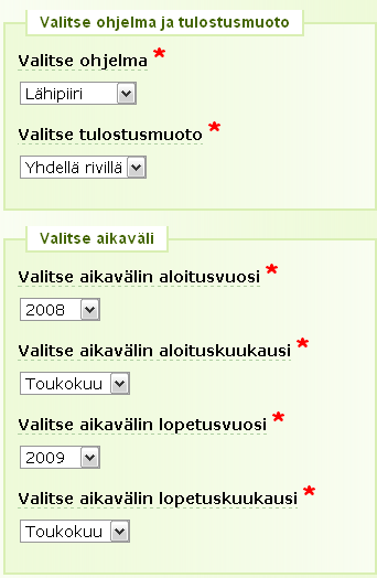 77 lomake, josta on mahdollista määritellä mistä verkkopalvelun tietosisällön osasta vientitiedon haluaa luoda.