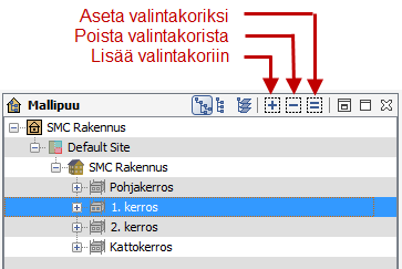 Mallissa näkyvien komponenttien valinta Voit väliaiksesti näyttää tai piilottaa mallissa olevat komponentit seuraavilla valinnoilla (kts. Kuva 25): Komponenttien visualisointi valitussa kerroksessa.