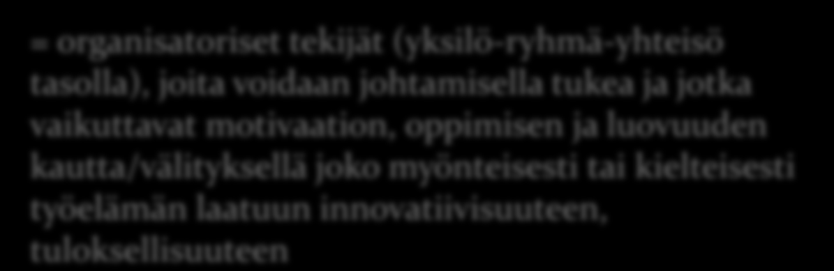 Dinnon monitieteinen teoreettinen viitekehys Tuloksellisuus Dialoginen johtaminen (Taloudellisuus Tuottavuus Vaikuttavuus Laatu) Osaaminen tiedot, taidot, kompetenssit Motivaatio Yhteistoiminta