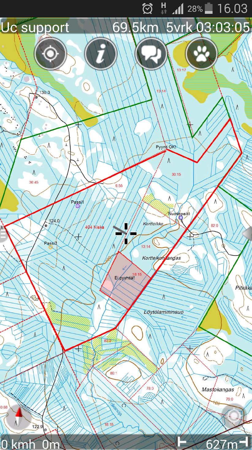 Alla vielä sama alue Ultrapoint- puhelinohjelmistossa (androidohjelmaversio 1.6.3). Piirtotyökalun selitteet Ruudun oikea laita koostuu itse piirtotyökalusta.