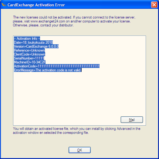 Ohjelman antaessa virheilmoituksen: mennään osoitteeseen http://www.cardexchangesolutions.com josta löytyy License Activation kohta.