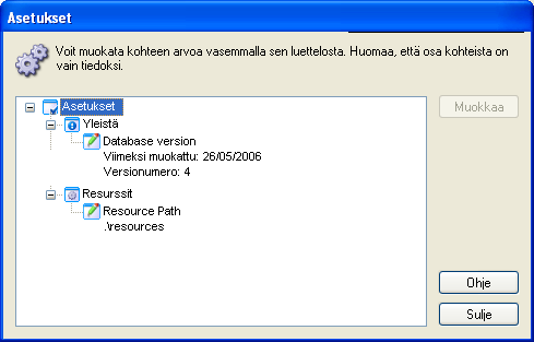 Pääkäyttäjän vaihtoehdot Esimerkiksi kysymykset ja kokeet tallennetaan NetSupport School - ohjelman sisäiseen tietokantaan. Tietokannan versiotiedot näkyvät tässä valintaikkunassa.