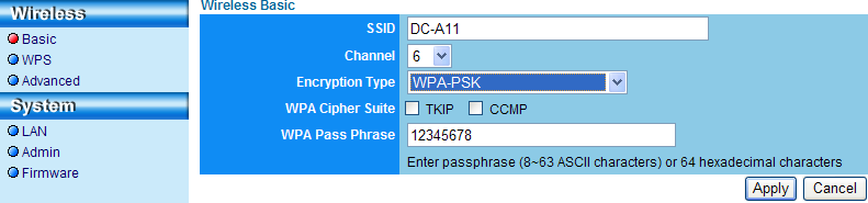 7.6.1. Käytä WPA-PSK, WPA-PSK, WPA-PSK/WPA-PSK sekoitettu salaus 1. Kirjoita [Basic] sivu.. (Encryption Type): Valitse salaustyyppi [WPA-PSK/WPA-PSK] 3.