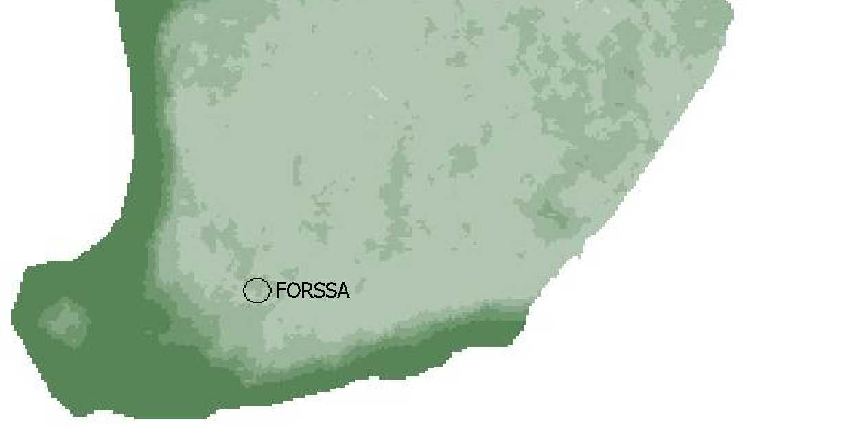 Kuva 7. Tuulivoiman tuotantokartta, joka on laskettu säämallilla 100 m korkeudelle tuotetun tuulen nopeuden (m/s) jakaumasta. (Suomen Tuuliatlas).