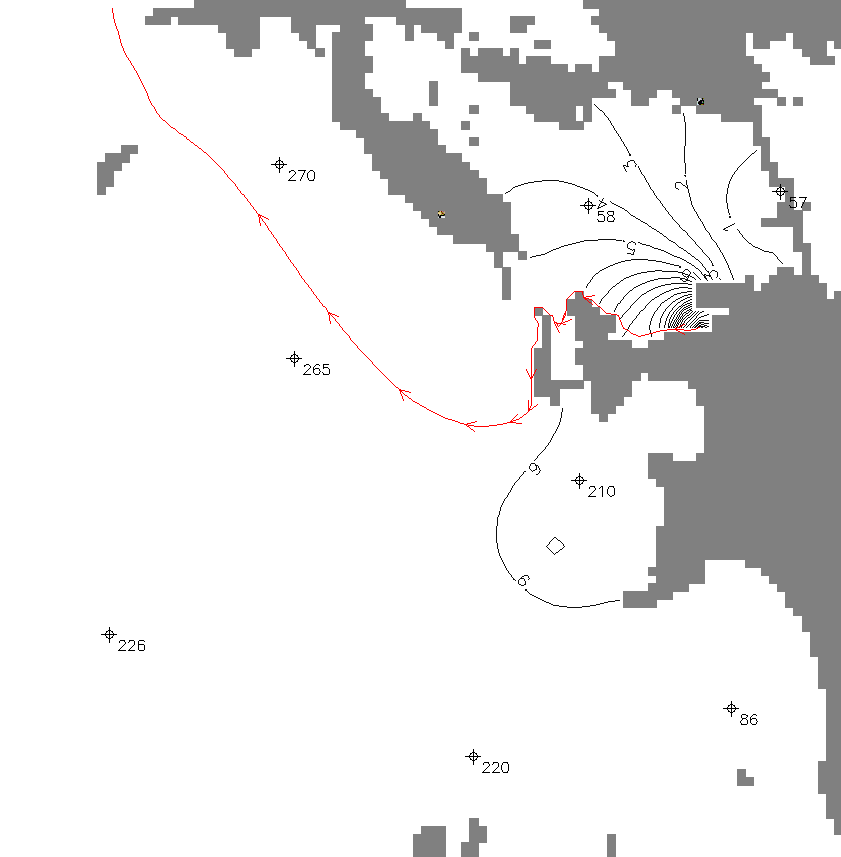 Kuva 22. Meriveden suolaisuus (saliniteetti) ( ) tilanteessa, jossa jätevesien purkupaikka on Mäntyluodon satamaallas ja pesuvettä käytetään maksimimäärä, jolloin poisteveden suolapitoisuus on 32,5.