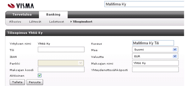 Voit syöttää tilinumeron nykyisessä muodossa, jolloin ohjelma muuntaa sen IBANkenttään tai suoraan IBANina.