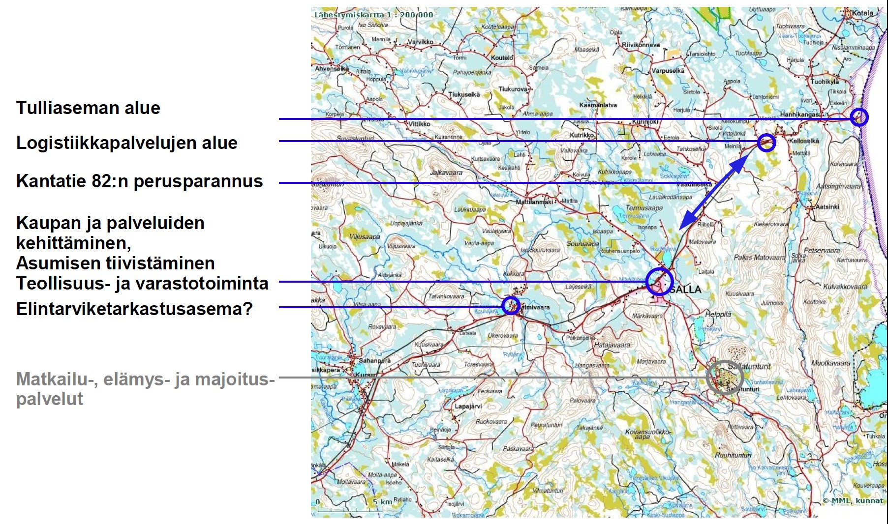 5.2 Matkailun, liikenteen ja logistiikan kehitysnäkymät Matkailun ja liikenteen osalta Salla-Kelloselkä alueen maankäyttöselvityksessä painopiste on ollut kaupallisessa näkökulmassa. Ts.