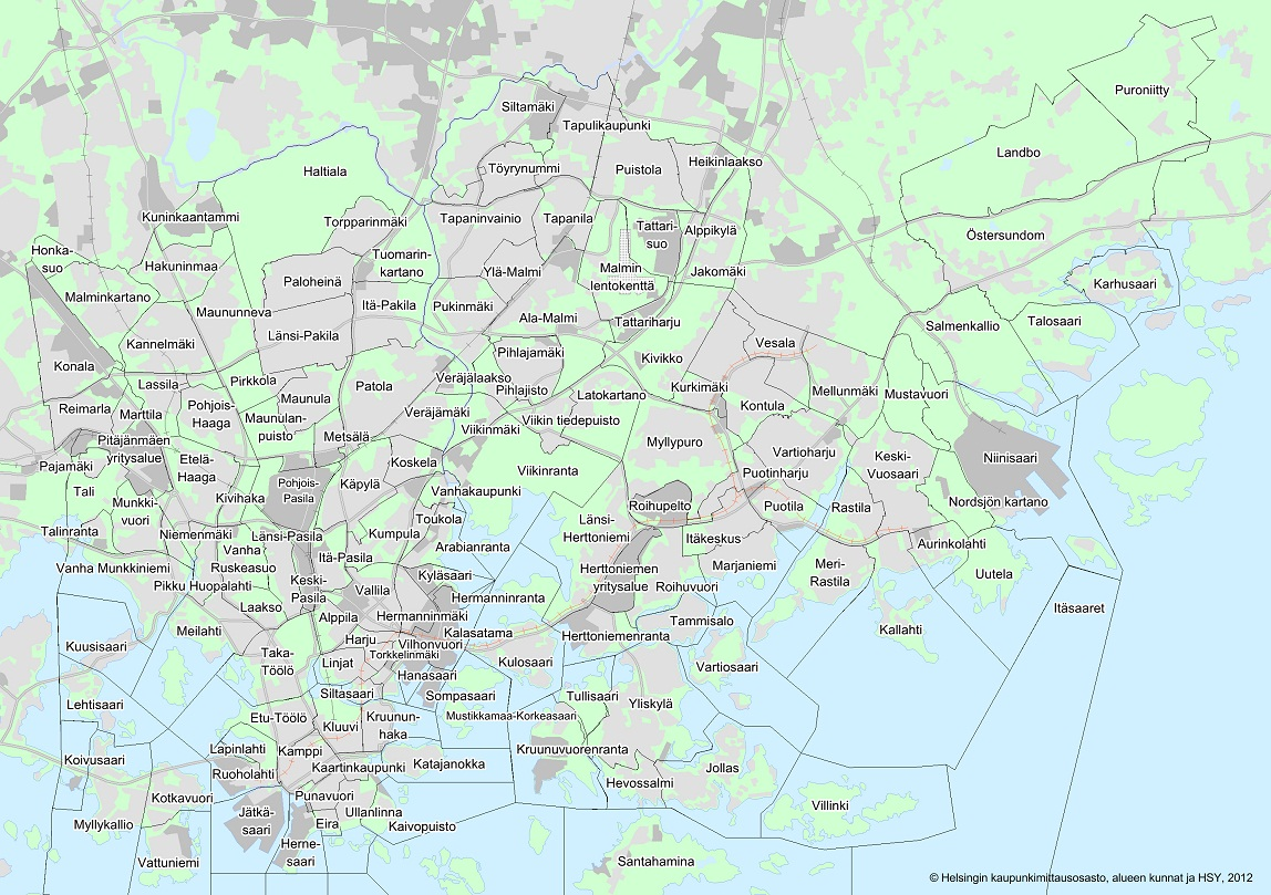 73 C Helsingin jako osa-alueisiin Lähde: Helsingin kaupunkimittausosasto, Helsinki ja HSY. Helsingin osa-alueet. [Viitattu 29.