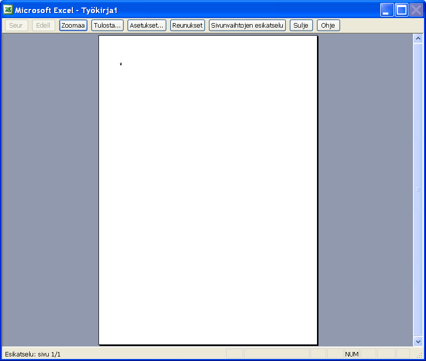 Microsoft Excel perusteita 17 (36) 6.2 Esikatselu Asiakirjaa voidaan tarkastella myös esikatselussa. Esikatselu näyttää tulosteen samannäköisenä kuin se tulostuu paperille.