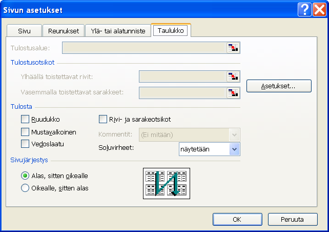 Microsoft Excel perusteita 20 (36) 7.4 Taulukko 1) Osoita hiiren kohdistimella ja napsauta hiiren ykköspainiketta taulukko välilehden päällä.
