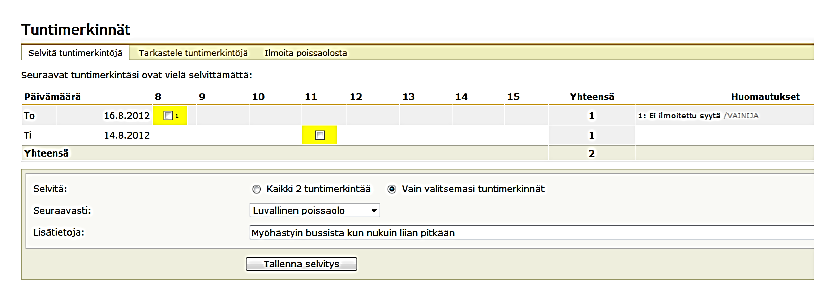 5(11) Laita ruudun oikeasta laidasta päälle käytä pikavalintaa -rasti Opiskelija klikkaa sen kurssin nimeä, jonka aikoo valita.