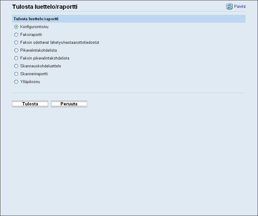 8. Laitteen määritykset Web Image Monitorilla Luetteloiden/raporttien tulostaminen Katso raporttien tulostussivu napsauttamalla [Tulosta luettelo/raportti].