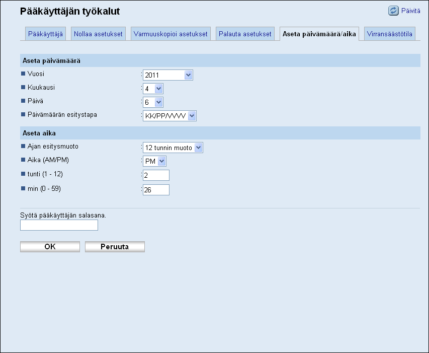 8. Laitteen määritykset Web Image Monitorilla 5. Napsauta [OK]. Jos asetusten palautus ei onnistu, näyttöön tulee virheviesti. Yritä uudelleen palauttaaksesi tiedoston kokonaan.