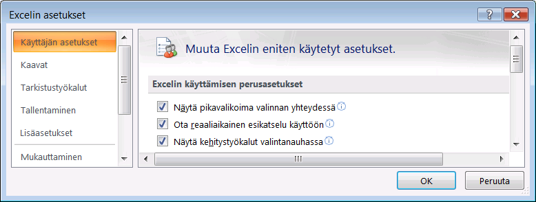 Syöttölomake Excel 2007 Voit luoda omia Excel-syöttölomakkeita tulostamista tai online-käyttöä varten. Online-lomakkeissa voi olla ohjausobjekteja, kuten valintanappeja ja avattavia luetteloita.