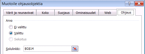 Valintanappi (Option Button) Valintanappi on ylärivin viimeinen painike Kehitystyökalut (Developer) -välilehden Lisää (Insert) -pudotusvalikossa.