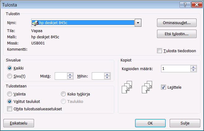 Tulostus Excel 2007 Taulukon tulostaminen siististi on hieman työlästä.