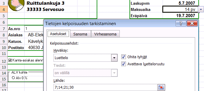 Aluenimien käyttäminen Käytä aluenimiä laskentakaavoissa taulukon lukemisen ja laatimisen helpottamiseksi.