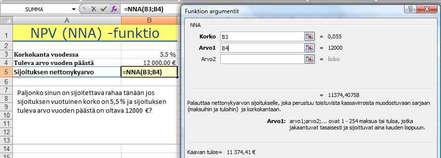 Sijoituksen korko-odotus Harjoitustiedosto: Annuiteettilaina.