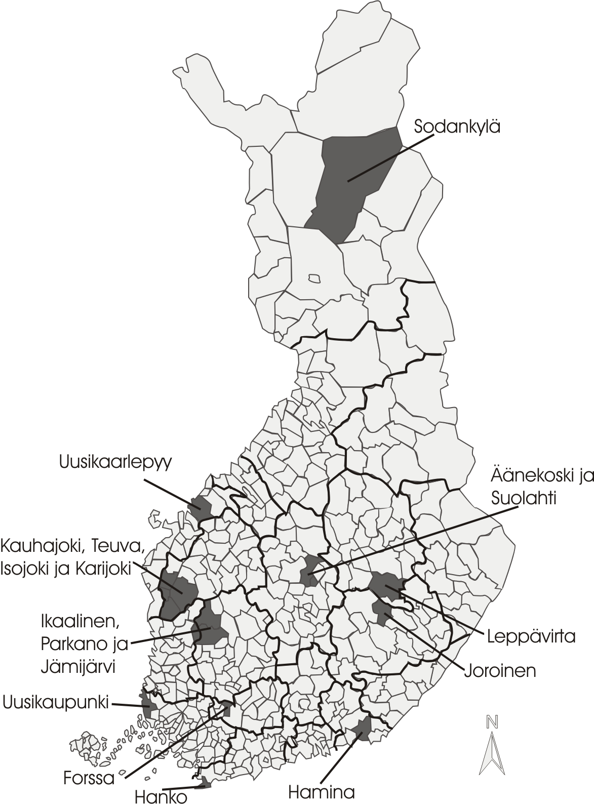 Kuvio 1. M20-osahankkeet ja niissä mukana olleet kunnat. Varsinainen M20-hankkeen sisällöllinen toiminta käynnistyi vaiheittain sen mukaan, miten neuvottelut paikkakuntien kanssa sujuivat.